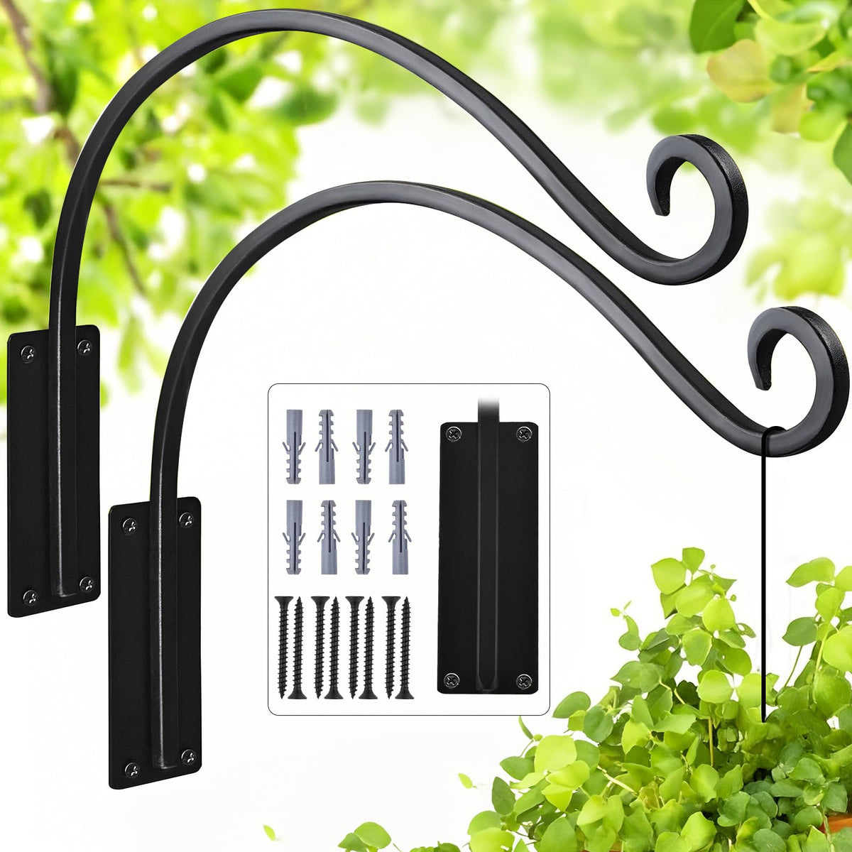 GESTONE 16inch plant hangers outdoor two-pack providing sturdy mounting for heavy baskets.