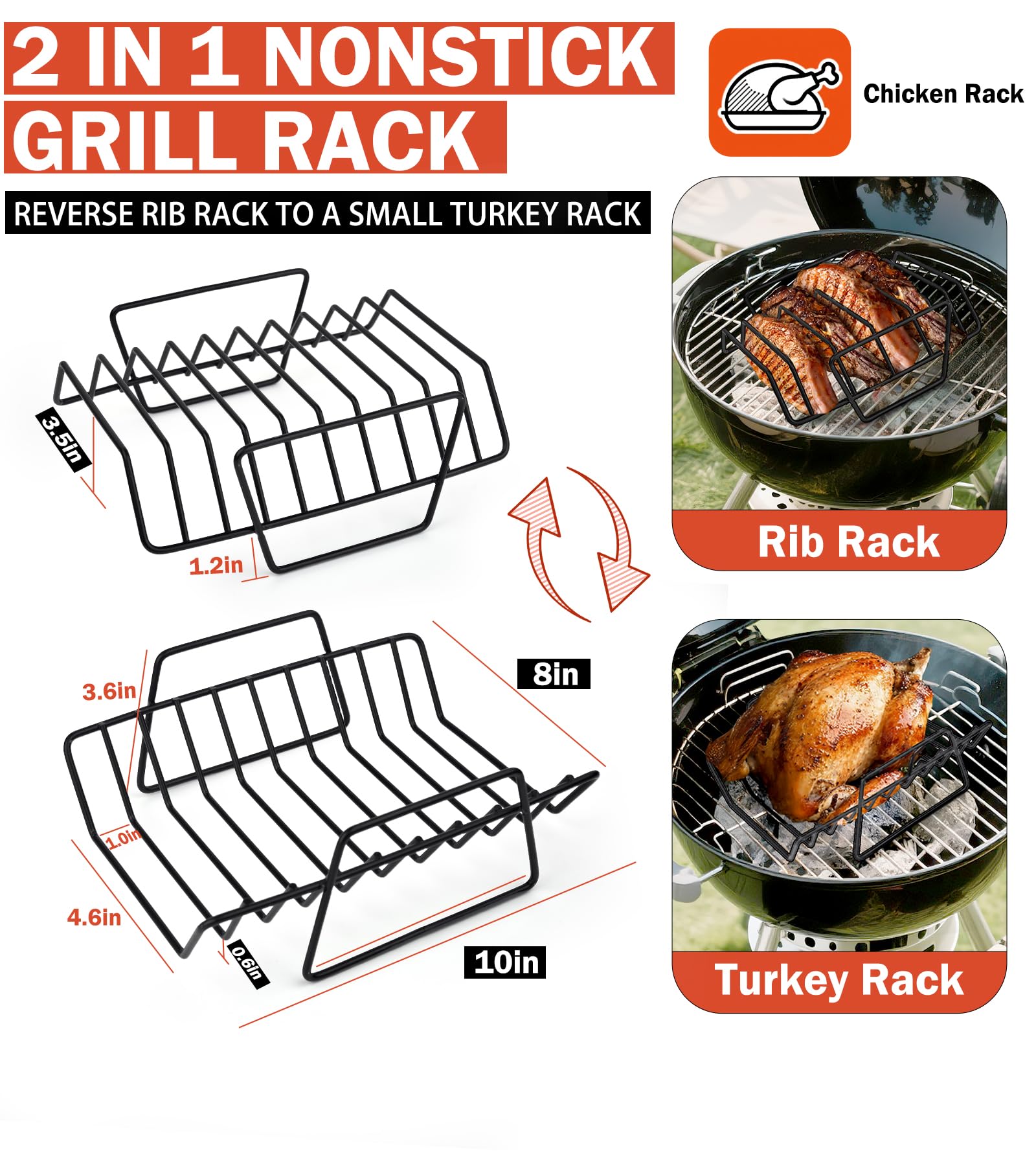 GESTONE 2-in-1 rib rack transforms for rib cooking or roasting.