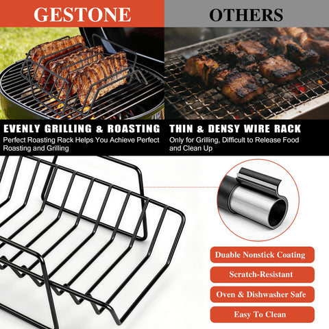 GESTONE rack for smoker grill keeps meat elevated for even heat.