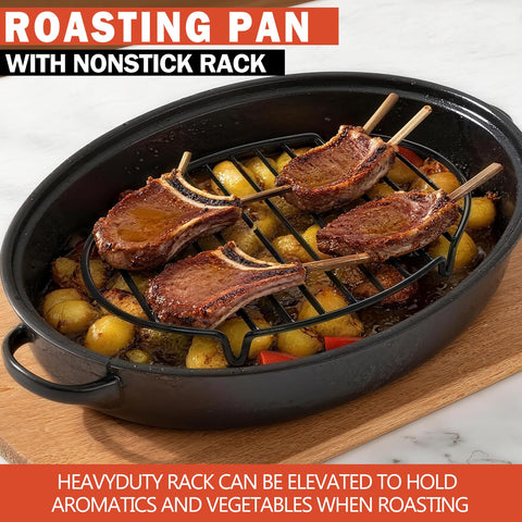 Gestone roasting rack with fully integrated feet raises meat for better air circulation and even cooking.