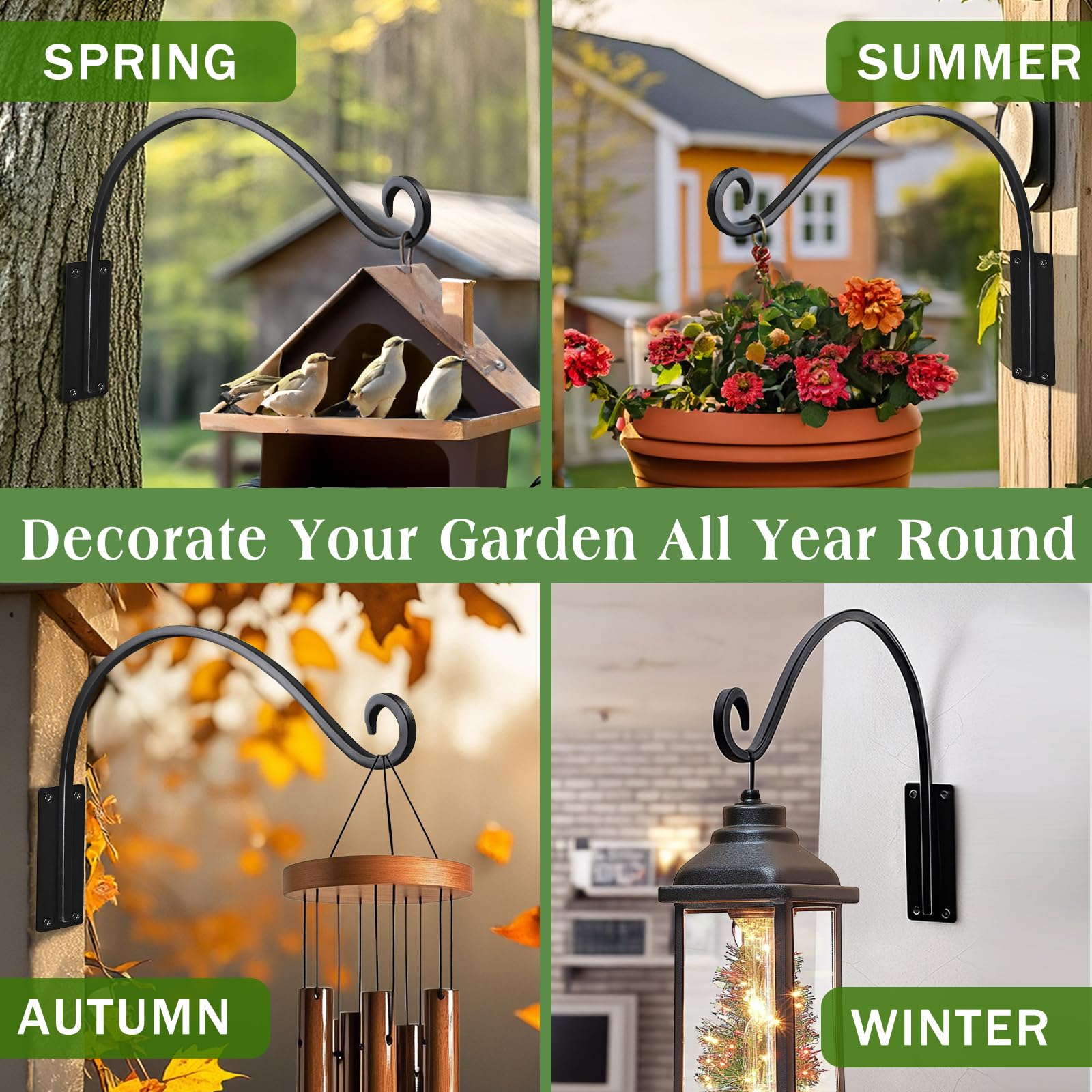 GESTONE wind chimes and lights secured by durable plant hooks