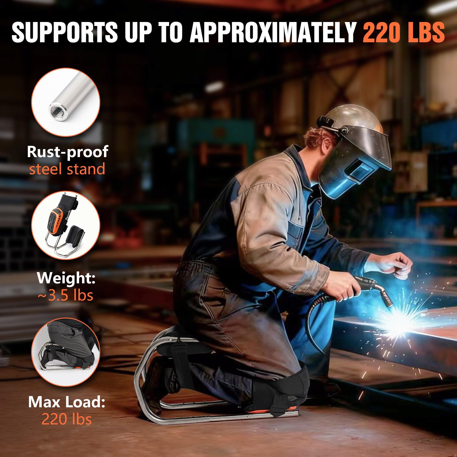 GESUNDTEK sturdy steel seat supports up to 220 pounds for stability.