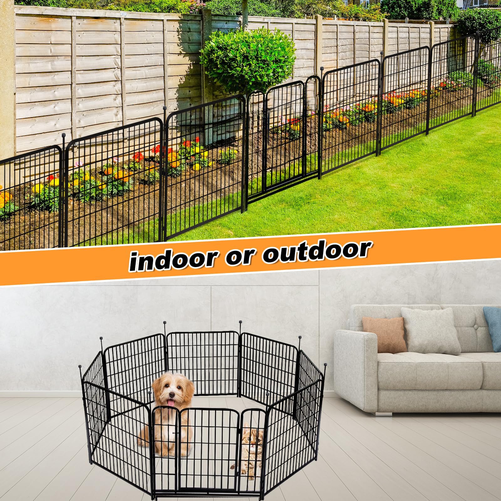 Getlay garden fence in yard with small dog shows indoor-outdoor versatility.