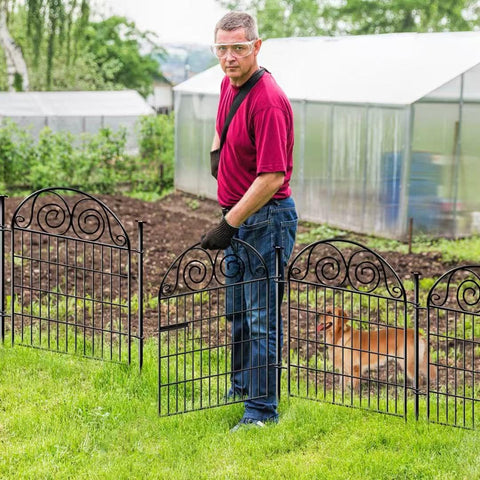 Getlay tall garden fence on uneven ground showing adjustable footing for level layout.