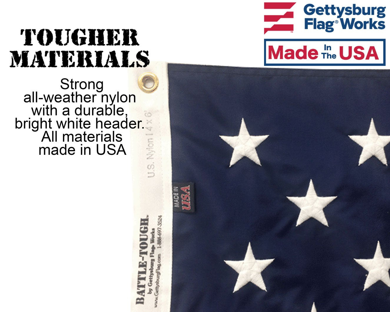 Gettysburg Flag Works Battle-Tough embroidered stars close-up signals quality workmanship