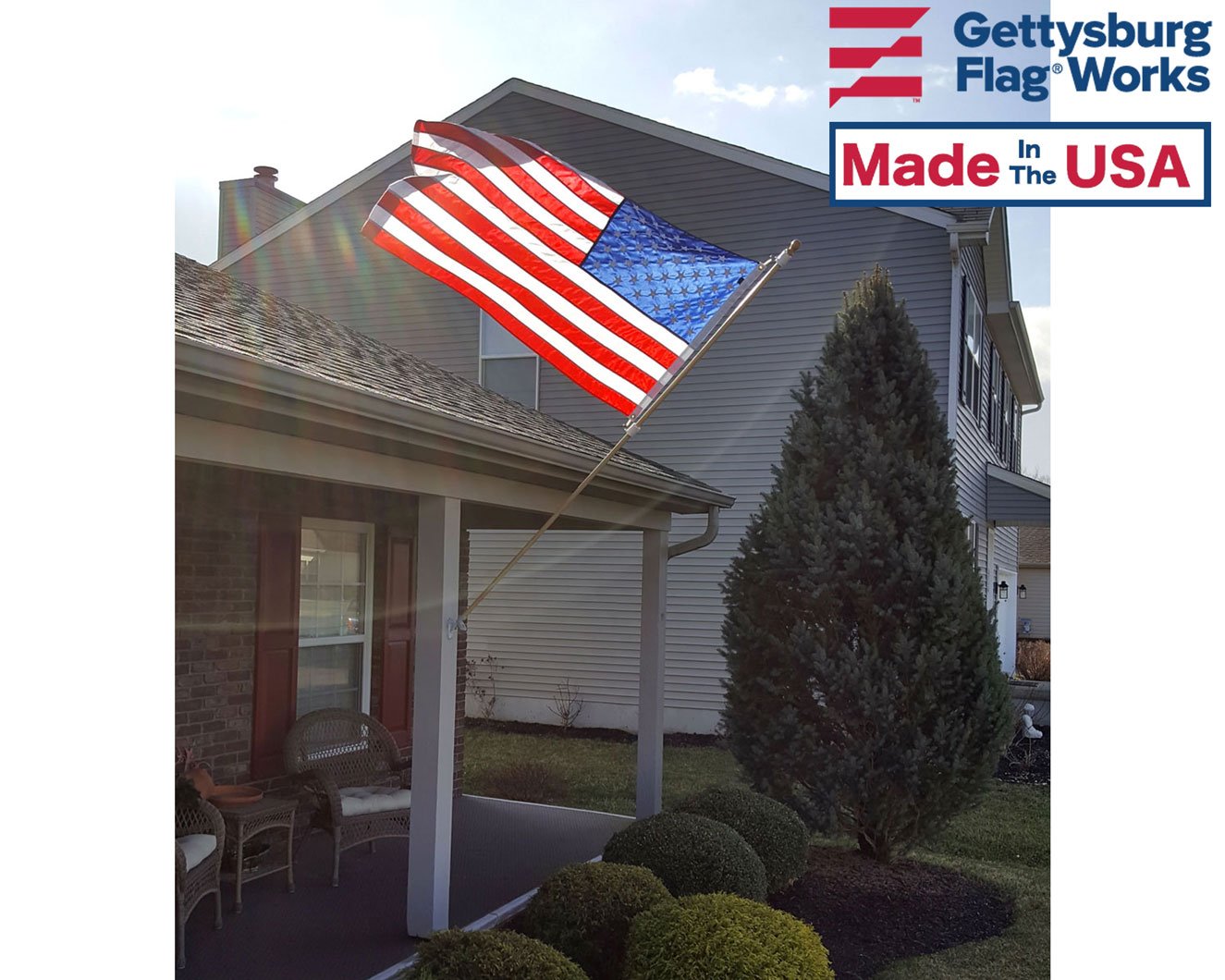 Gettysburg Flag Works Battle-Tough header with brass grommets for mounting