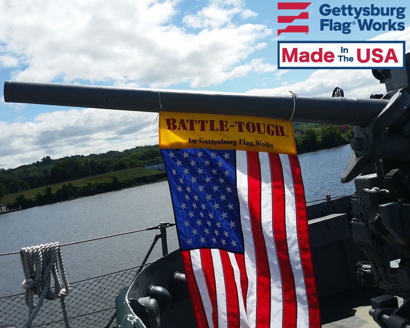 Gettysburg Flag Works Battle-Tough lock stitched edges plus reinforced corners endure wind