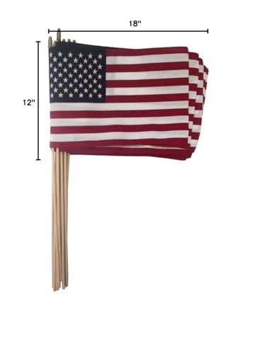 Gettysburg Flag Works pack of 12 USA flags with hemmed edges on dowels for durable yard displays.