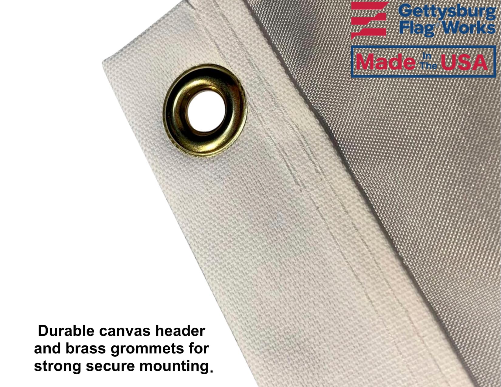 Gettysburg Flag Works single reverse construction with reinforced stitching for longevity.