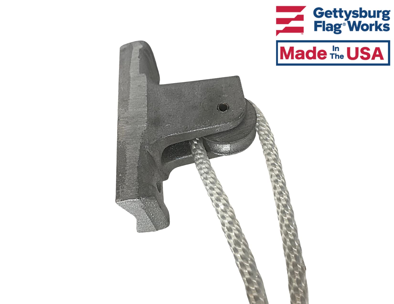 Gettysburg Flag Works vertical pulley assembly on flagpole top for easier halyard handling