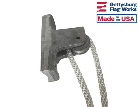 Gettysburg Flag Works vertical pulley assembly on flagpole top for easier halyard handling