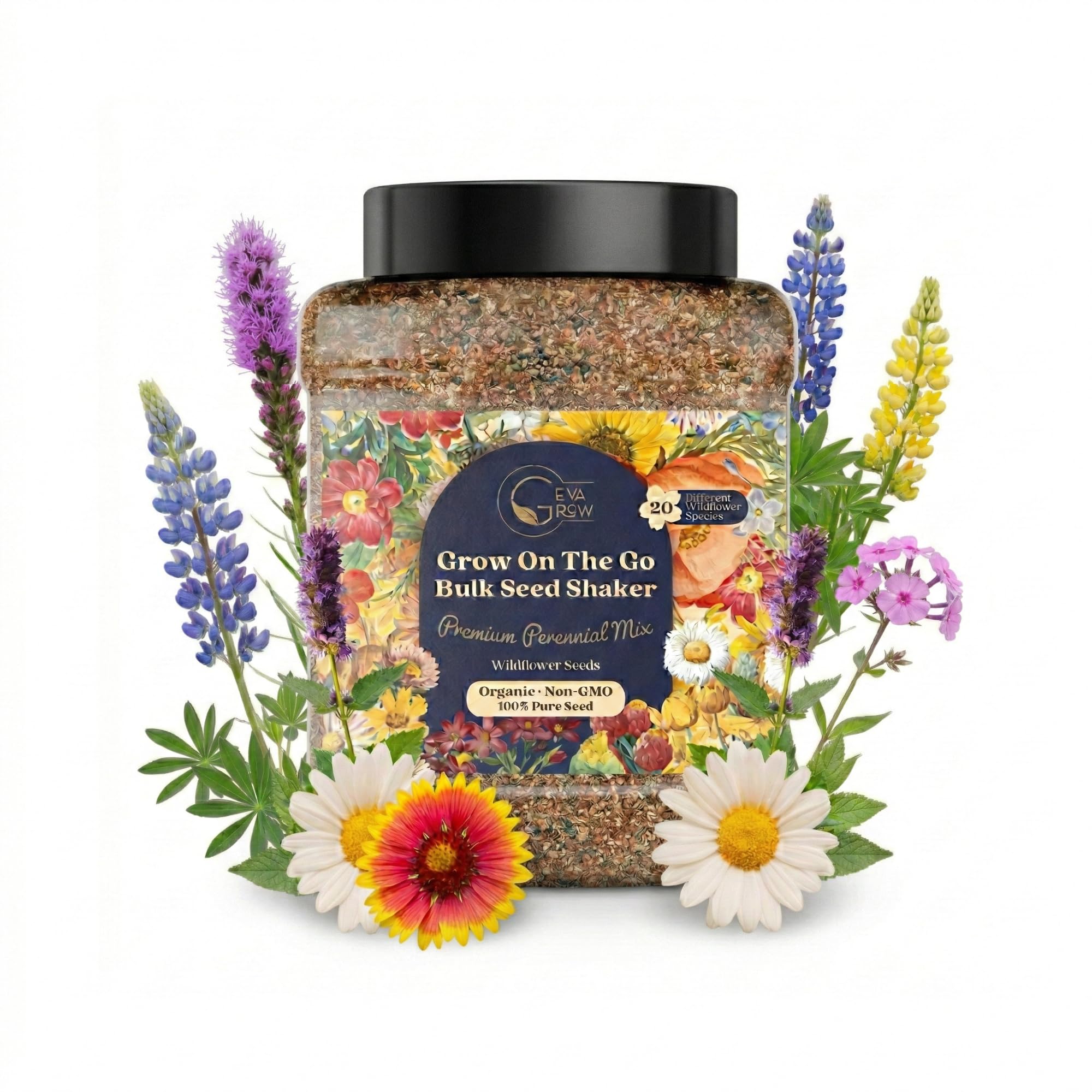 GevaGrow bulk wildflower seed shaker bottle for easy sowing and vibrant blooms.