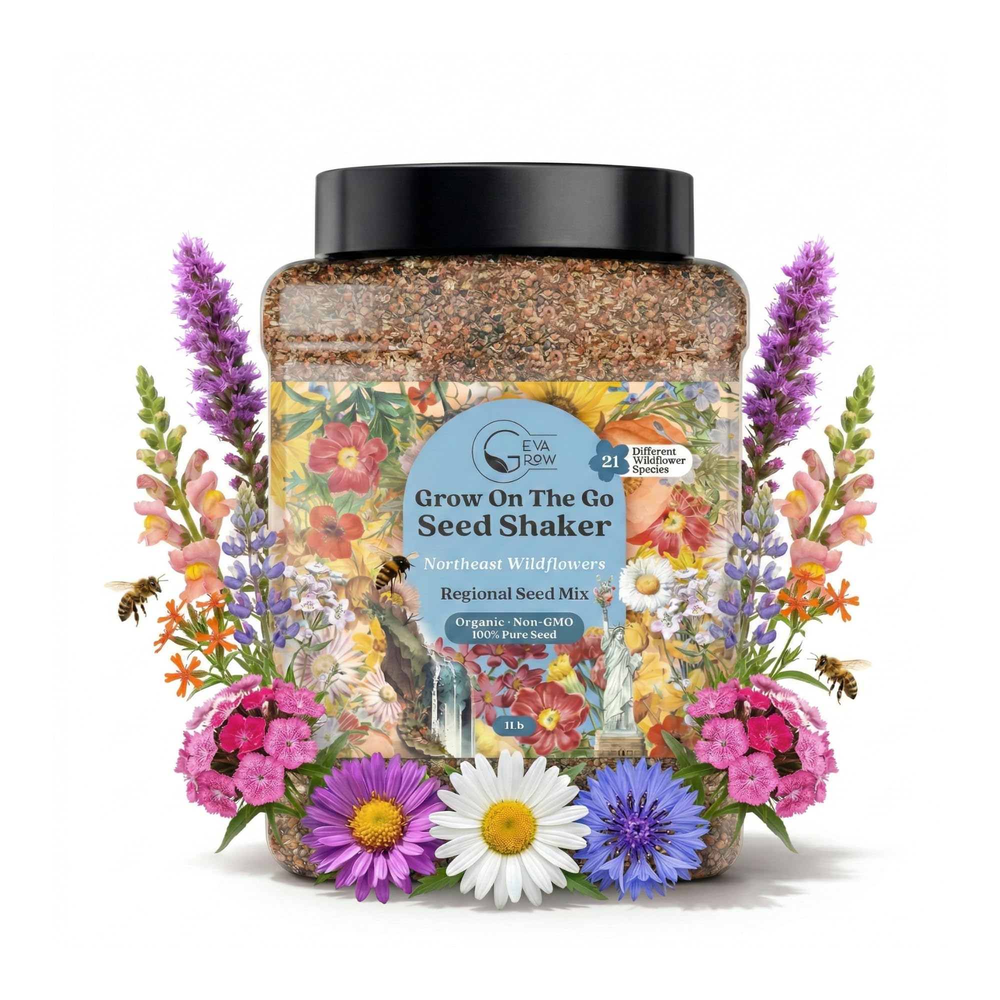 GevaGrow Northeast Wildflower Seed Mix package ready for quick, easy planting and pollinator-friendly landscapes