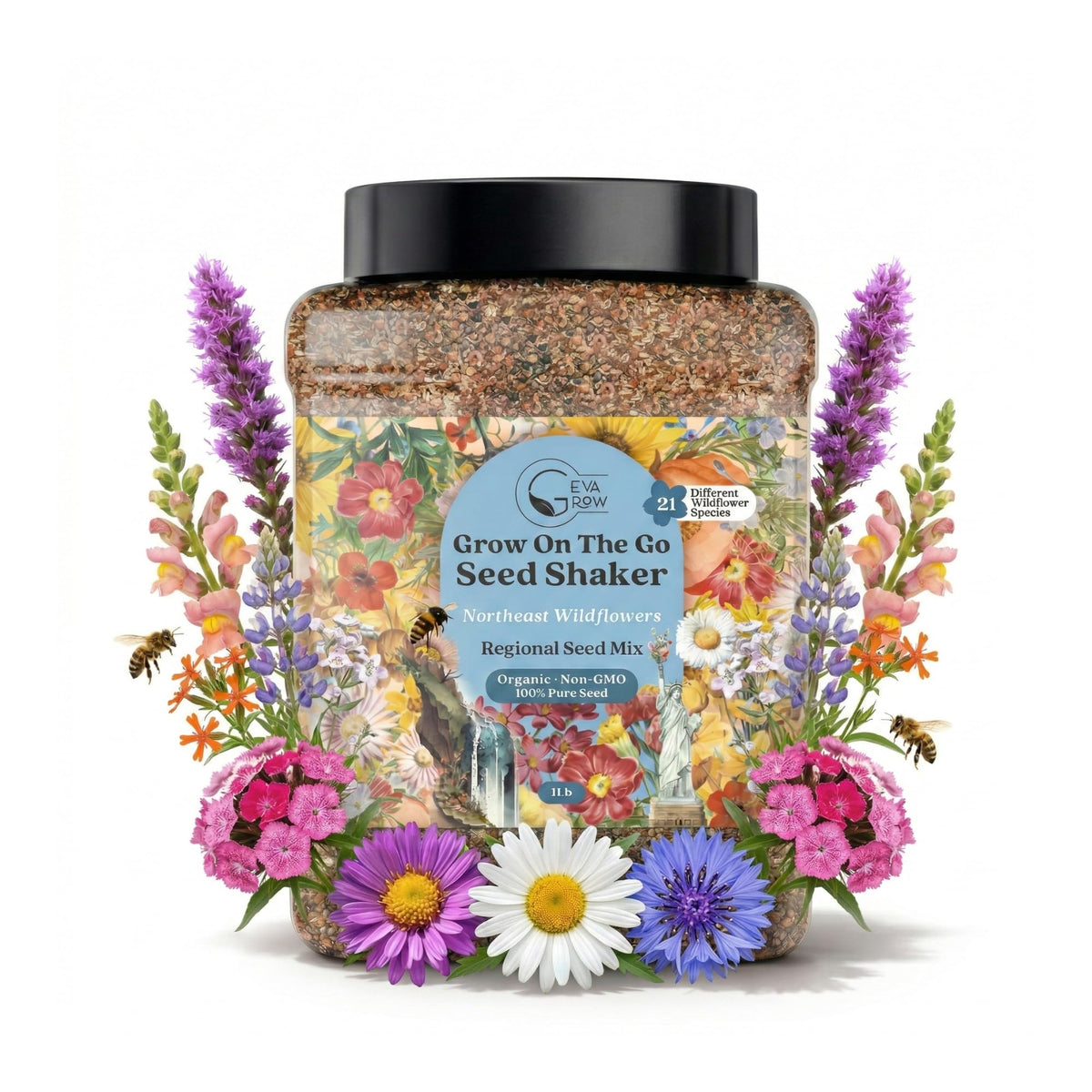 GevaGrow Northeast Wildflower Seed Mix package ready for quick, easy planting and pollinator-friendly landscapes
