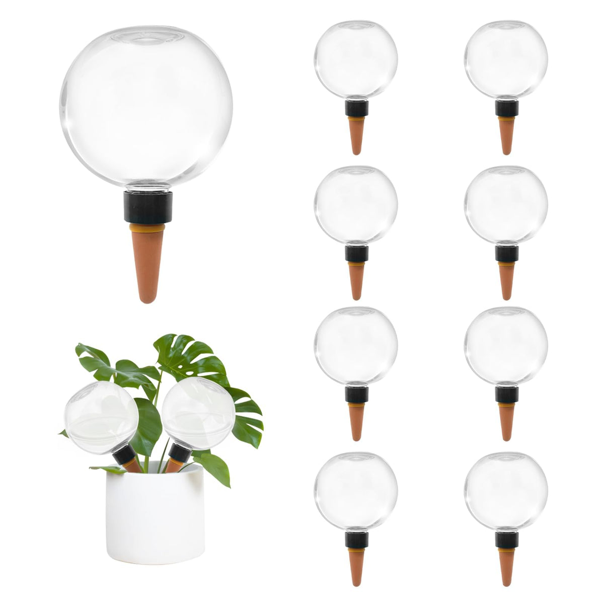 GEWOSI self-watering globe for indoor plants in a living room setup