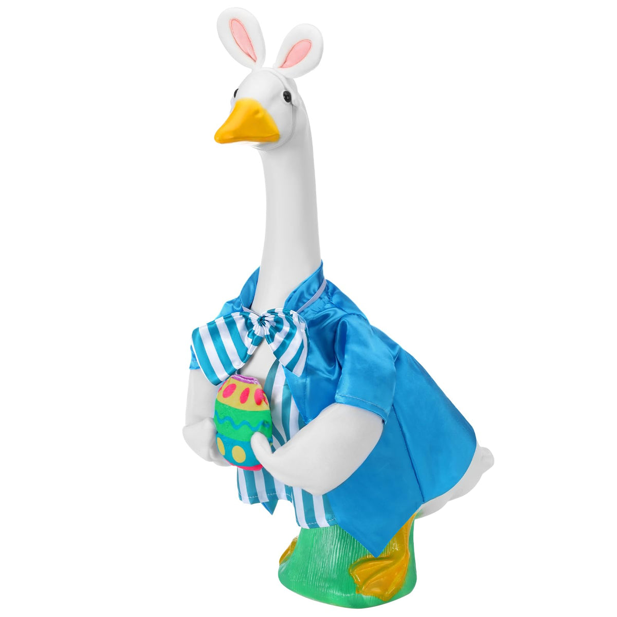 Geyoga Easter goose outfit on porch goose with blue bunny design for festive curb appeal