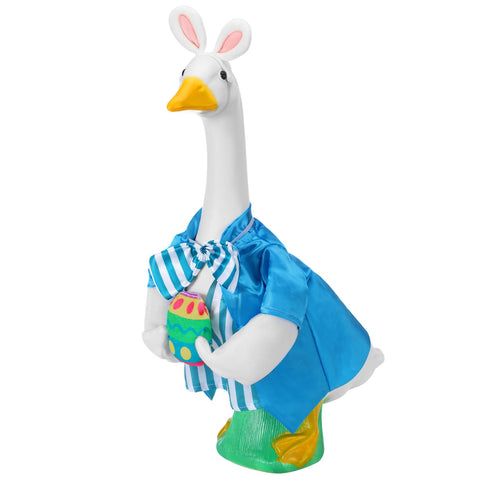 Geyoga Easter goose outfit on porch goose with blue bunny design for festive curb appeal