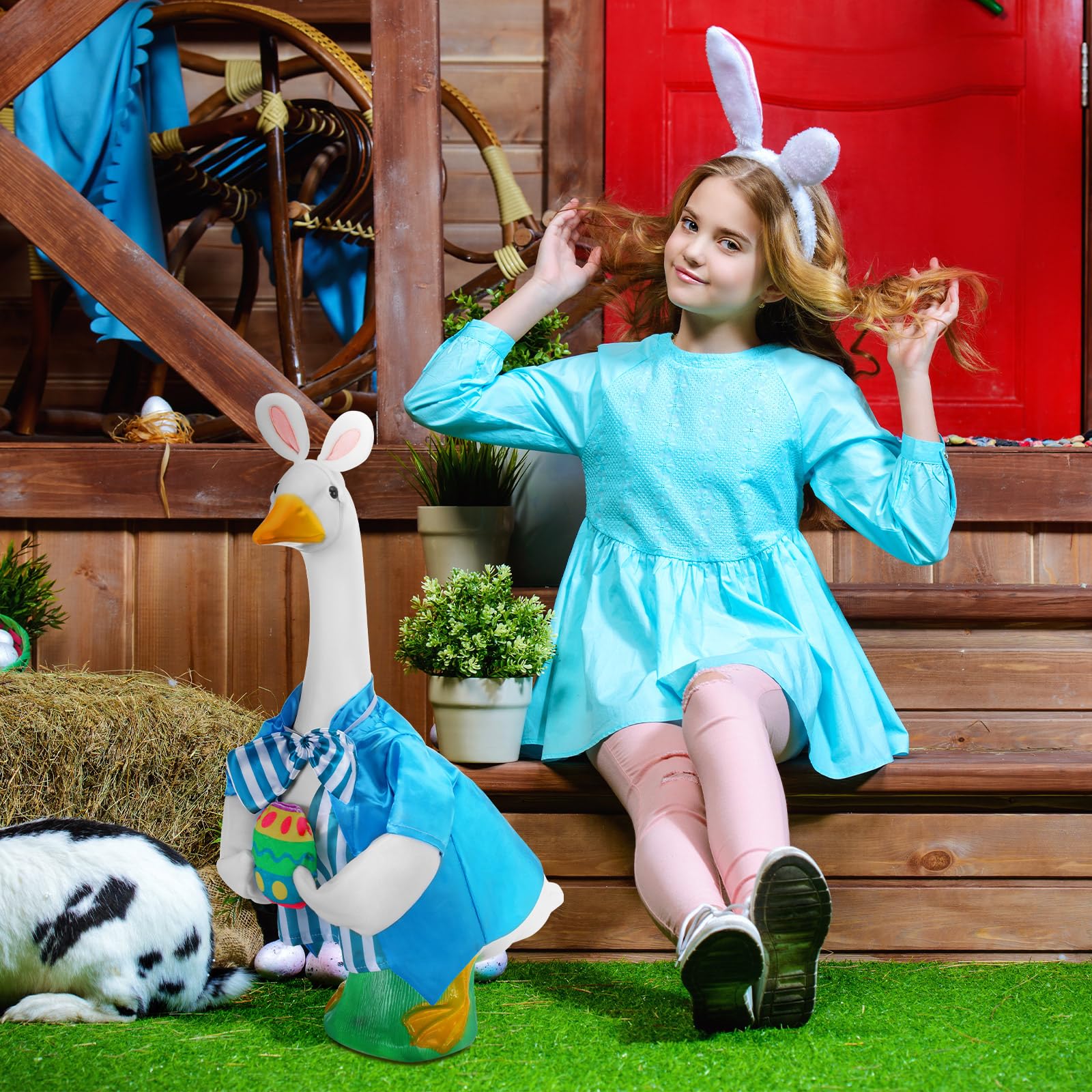 Geyoga Easter goose outfit outdoor yard decor in spring sunlight