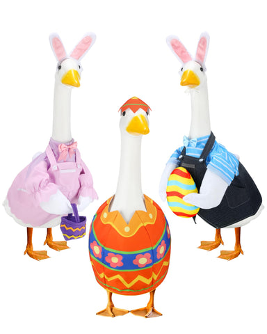 Geyoga Easter goose outfits three-set on porch goose for festive decor.