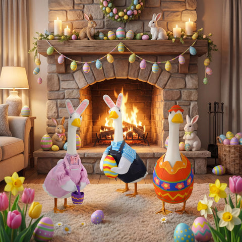 Geyoga Easter goose with basket and outfit adds playful porch decor.