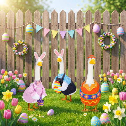 Geyoga Easter goose porch decor with colors for lively garden display.