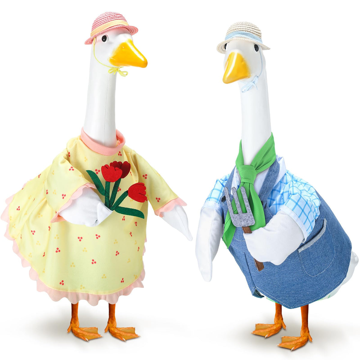 Geyoga goose outfit blue-pink gardener style for bright yard decor