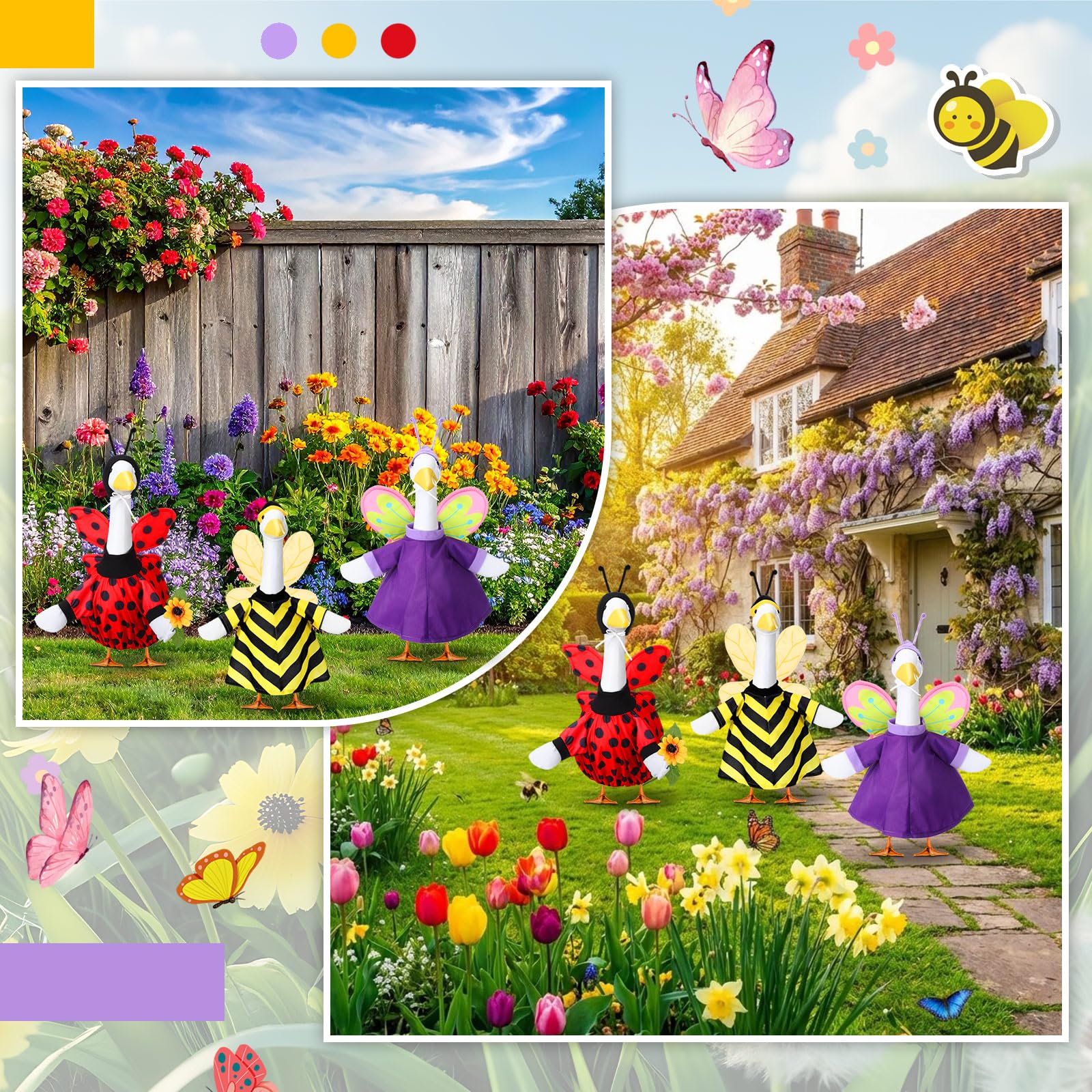 Geyoga porch goose decor 3-pack elevates outdoor spaces with playful color.