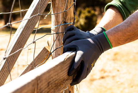 G & F 1520 gloves used in sunny outdoor garden work.