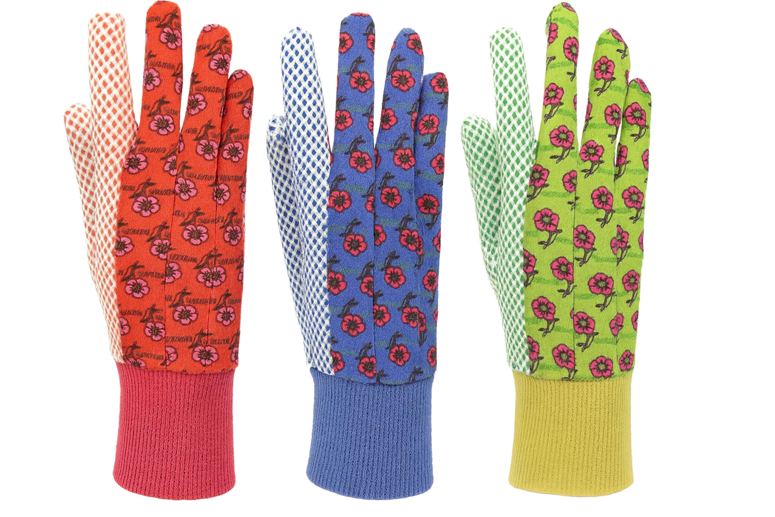 G & F Products 1852-3 gloves in green floral print for comfortable gardening.