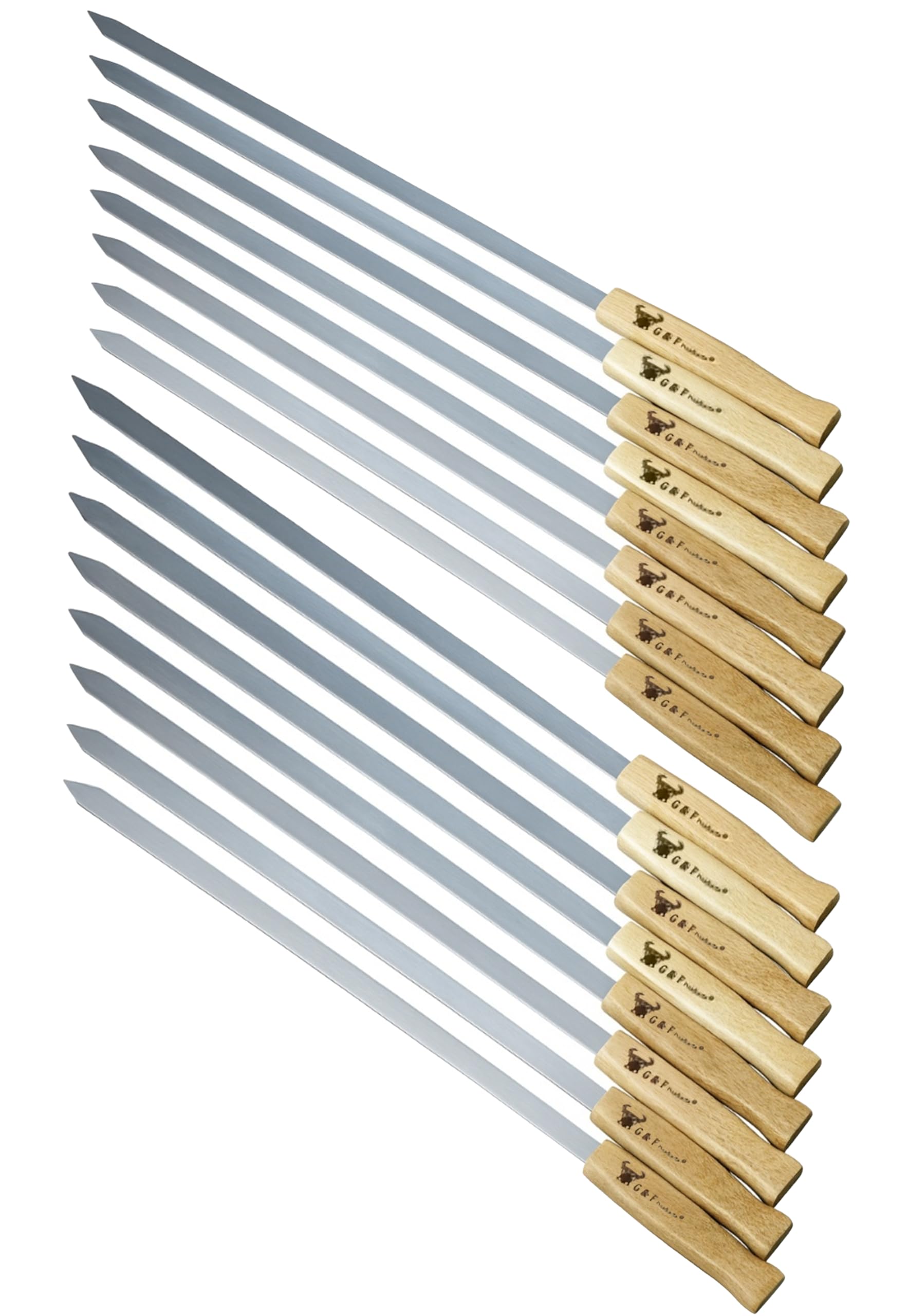 G & F Products Brazilian skewers 16-piece set pack-shot showcasing durable stainless steel.