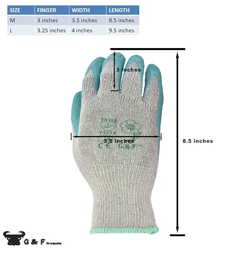 G & F jade-green gloves with foam-latex coating for a non-slip grip.