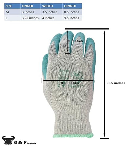G & F jade-green gloves with foam-latex coating for a non-slip grip.