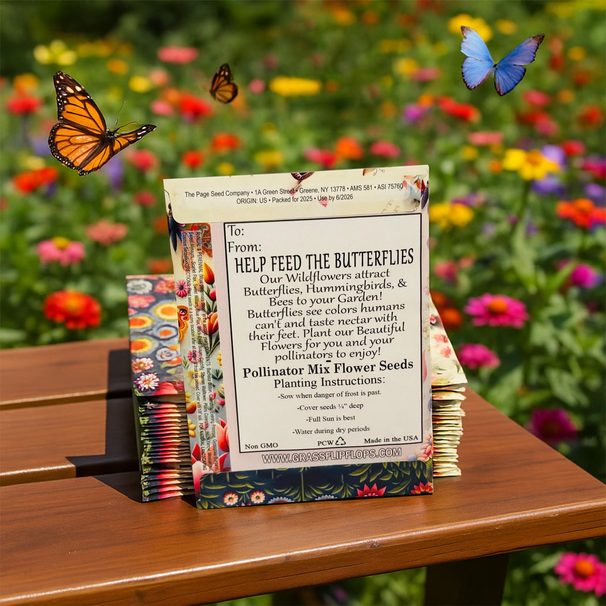 GFF Grass Flip Flops USA-made seed packets with recycled paper packaging