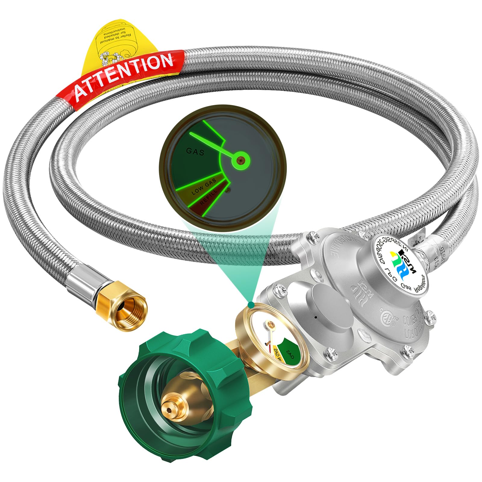 GGC 5ft two-stage regulator hose with gauge for steady RV and grill gas flow