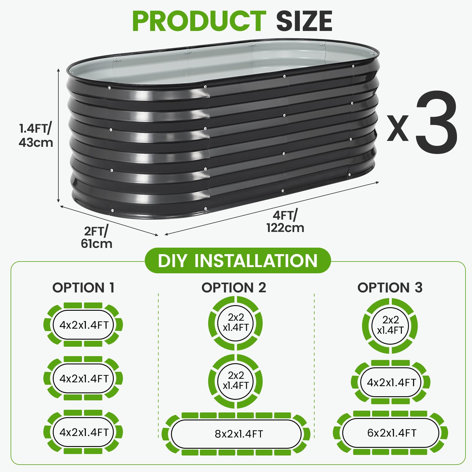 G GOOD GAIN three-pack raised bed kit ready for quick installation.