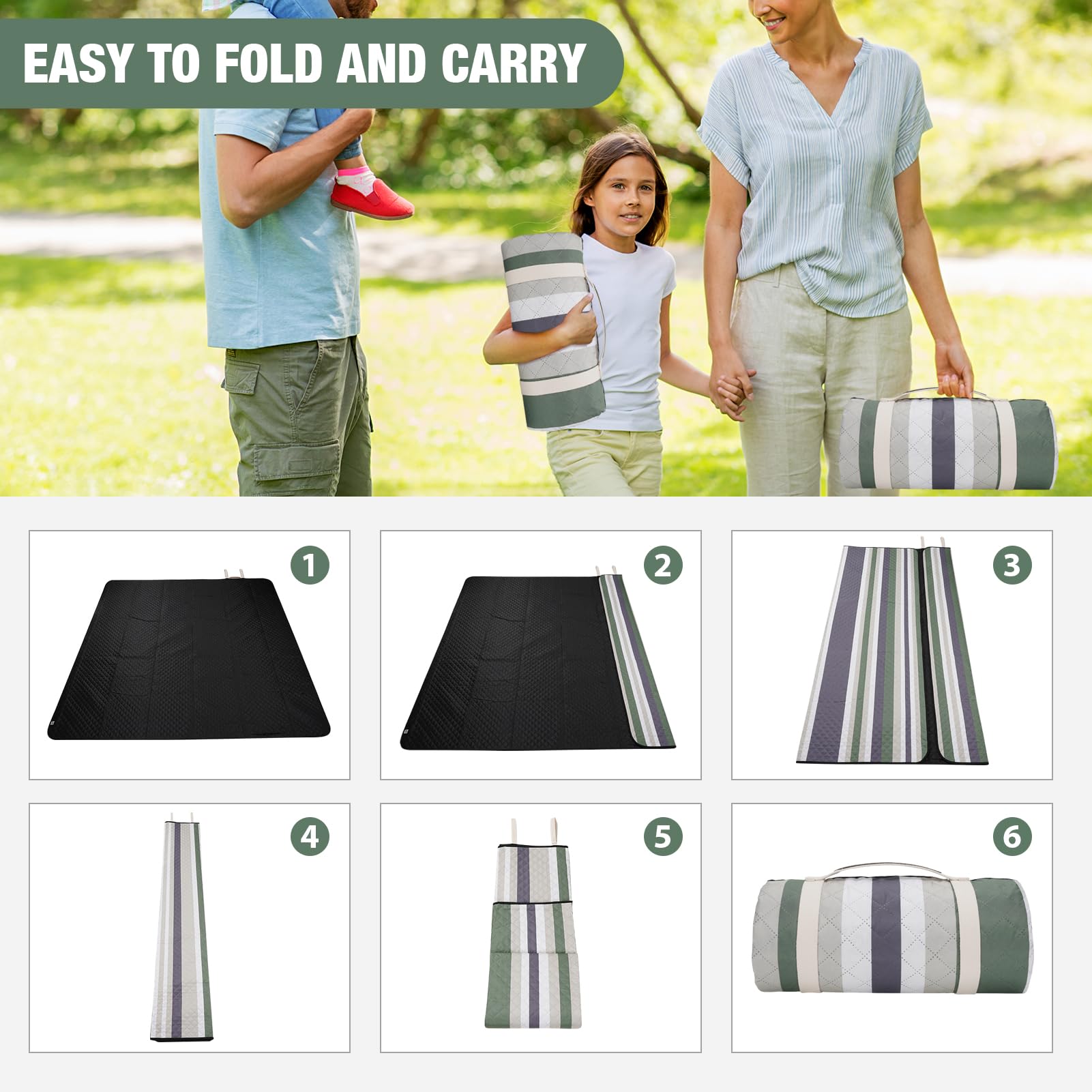 G GOOD GAIN folds into a compact tote with double buckles for storage.