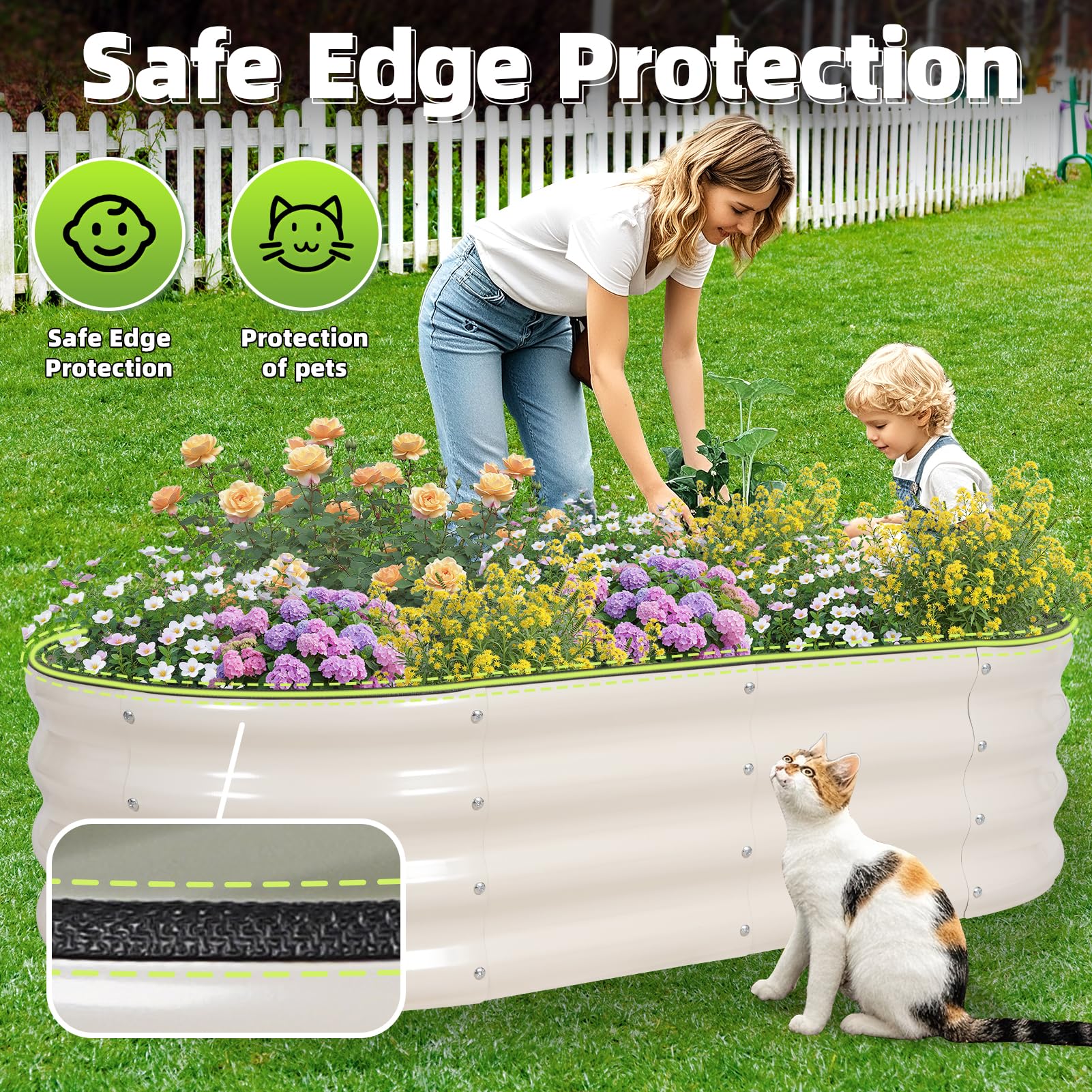 G GOOD GAIN galvanized bed side view, durable raised garden box for herbs