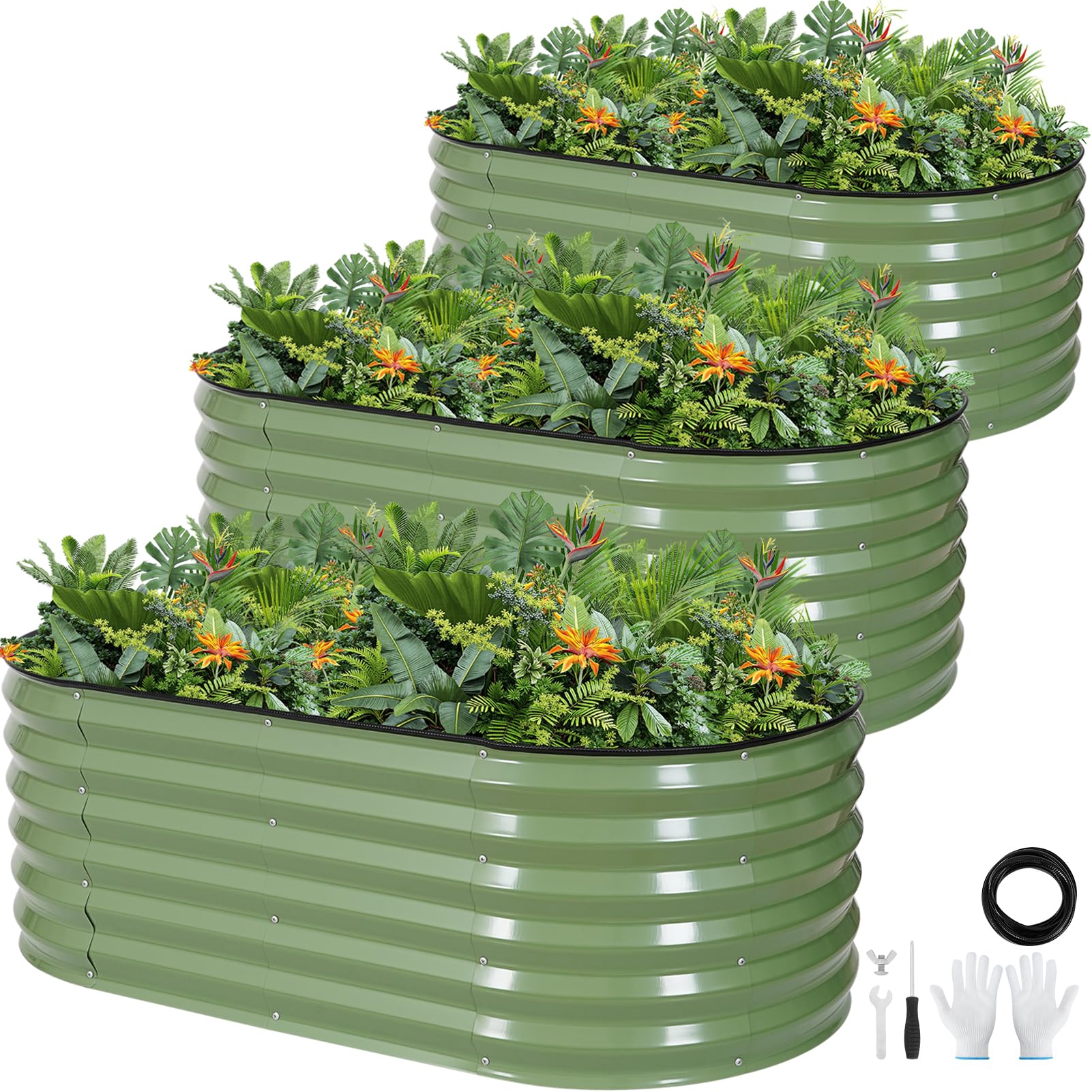 G GOOD GAIN galvanized raised bed kit in olive green for compact, productive gardens.