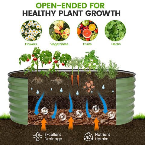 G GOOD GAIN olive-green raised beds support vegetables, flowers, fruits, and herbs with lasting performance.