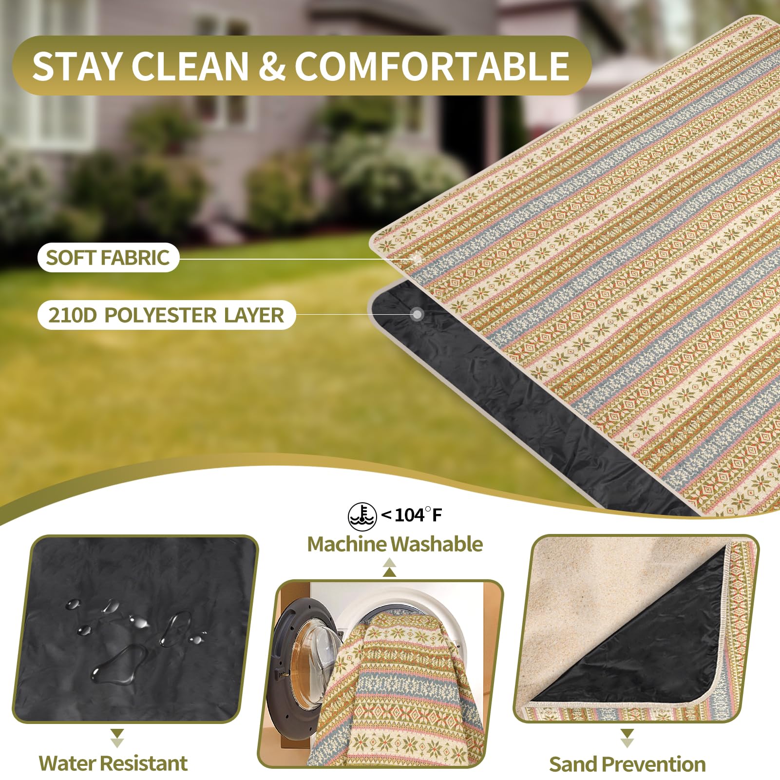 G GOOD GAIN picnic blanket family-use seats four comfortably.
