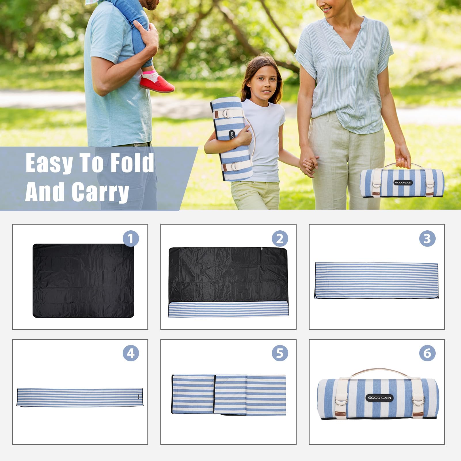Machine washable G GOOD GAIN picnic blanket for quick cleanup after outings