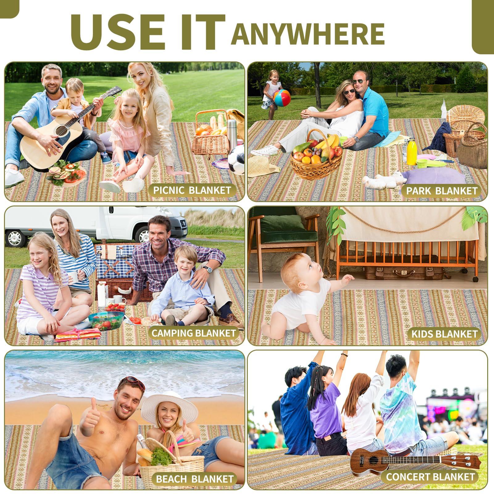 G GOOD GAIN picnic blanket machine-washable easy cleaning after outdoor use.