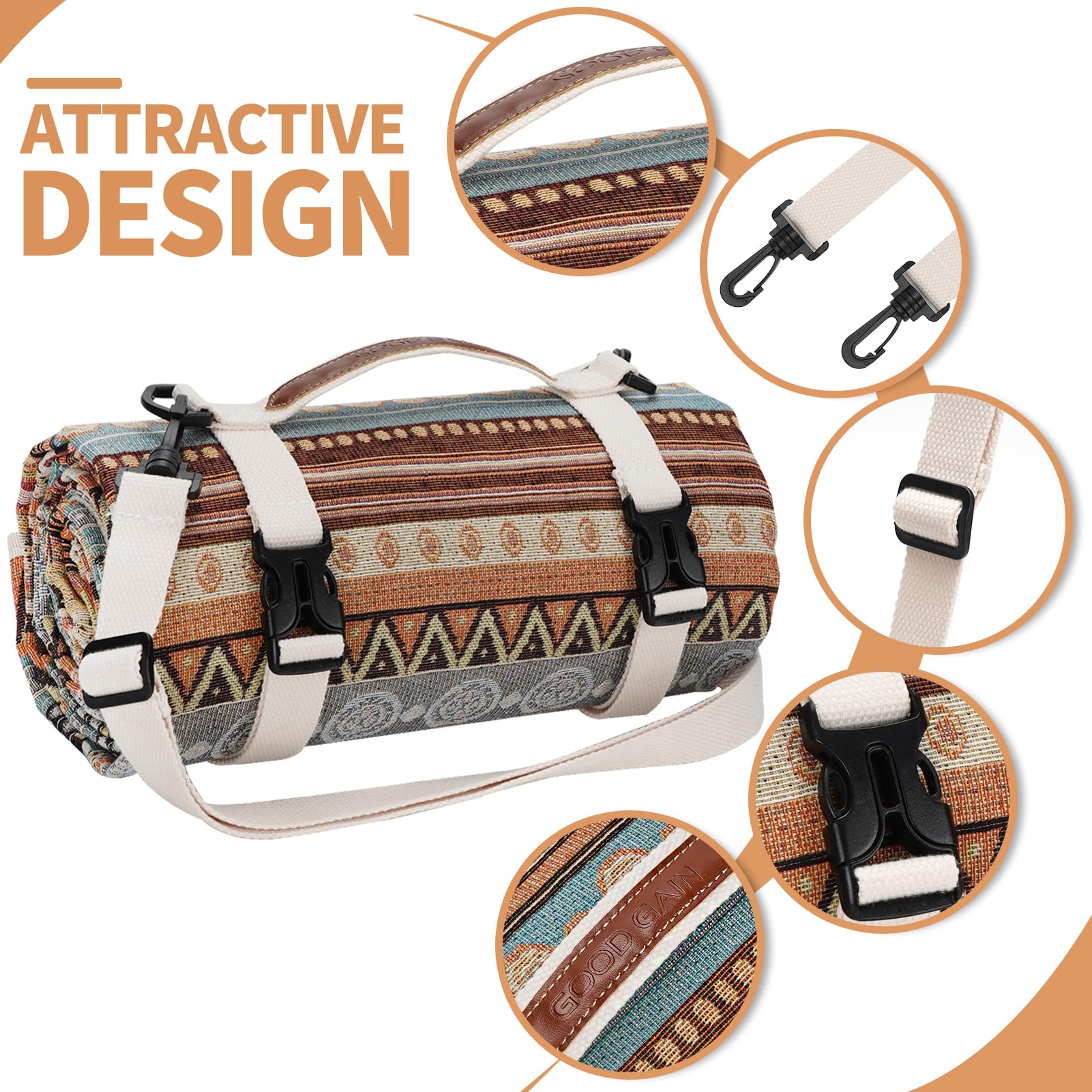G GOOD GAIN adjustable shoulder straps enabling hands-free carrying.