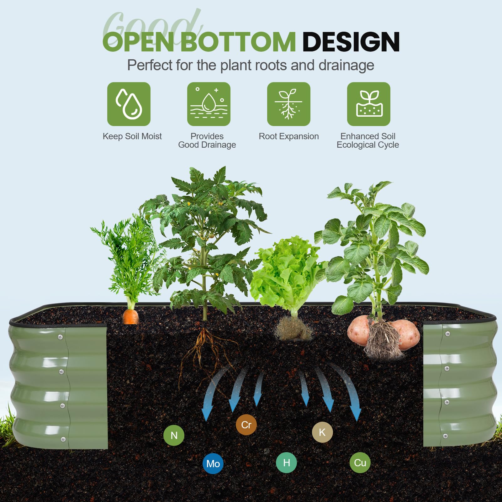 G GOOD GAIN vegetable and flower patch setup for versatile garden layouts.