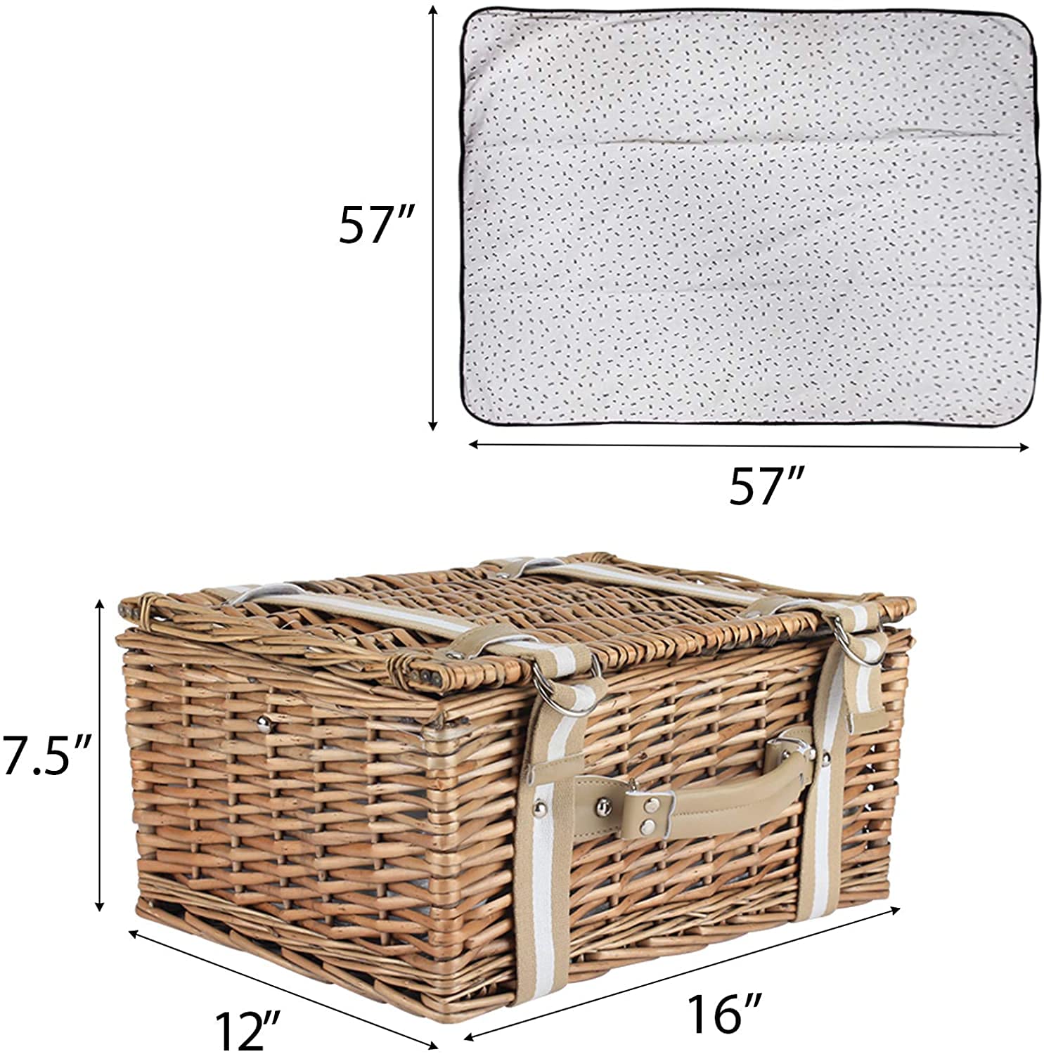 G GOOD GAIN Willow picnic basket interior with utensils and plates ready for chic meals.