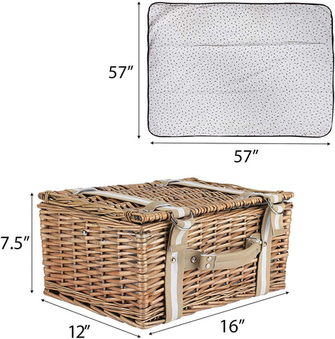 G GOOD GAIN Willow picnic basket interior with utensils and plates ready for chic meals.
