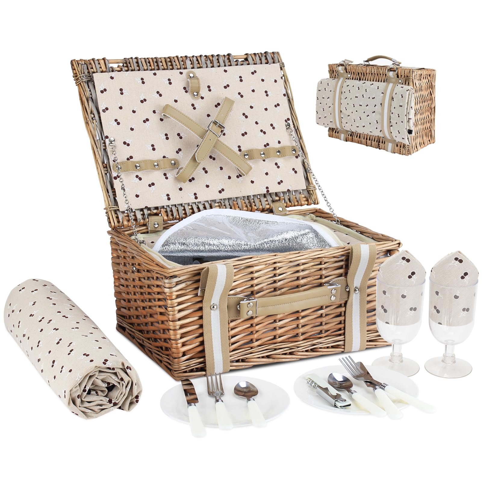 G GOOD GAIN Willow picnic basket side view highlights spacious design for outdoor meals.