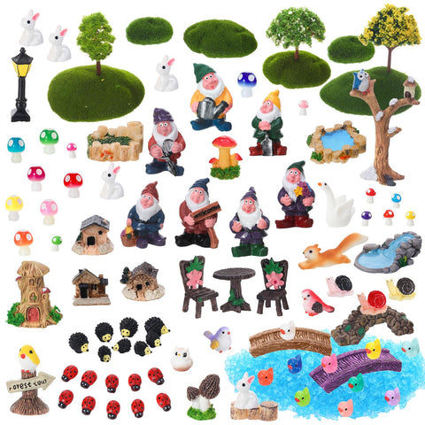 GGSTDDUP 82-pcs fairy garden set with colorful miniatures for terrariums and pots.