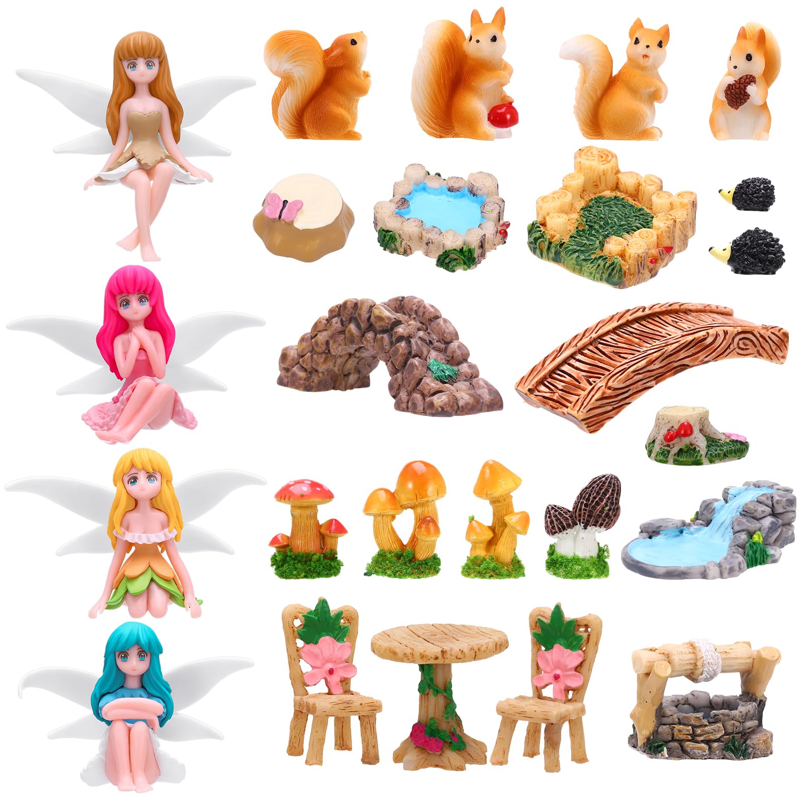 GGSTDDUP fairy garden set complete with four flower fairies for enchanting miniature scenes.