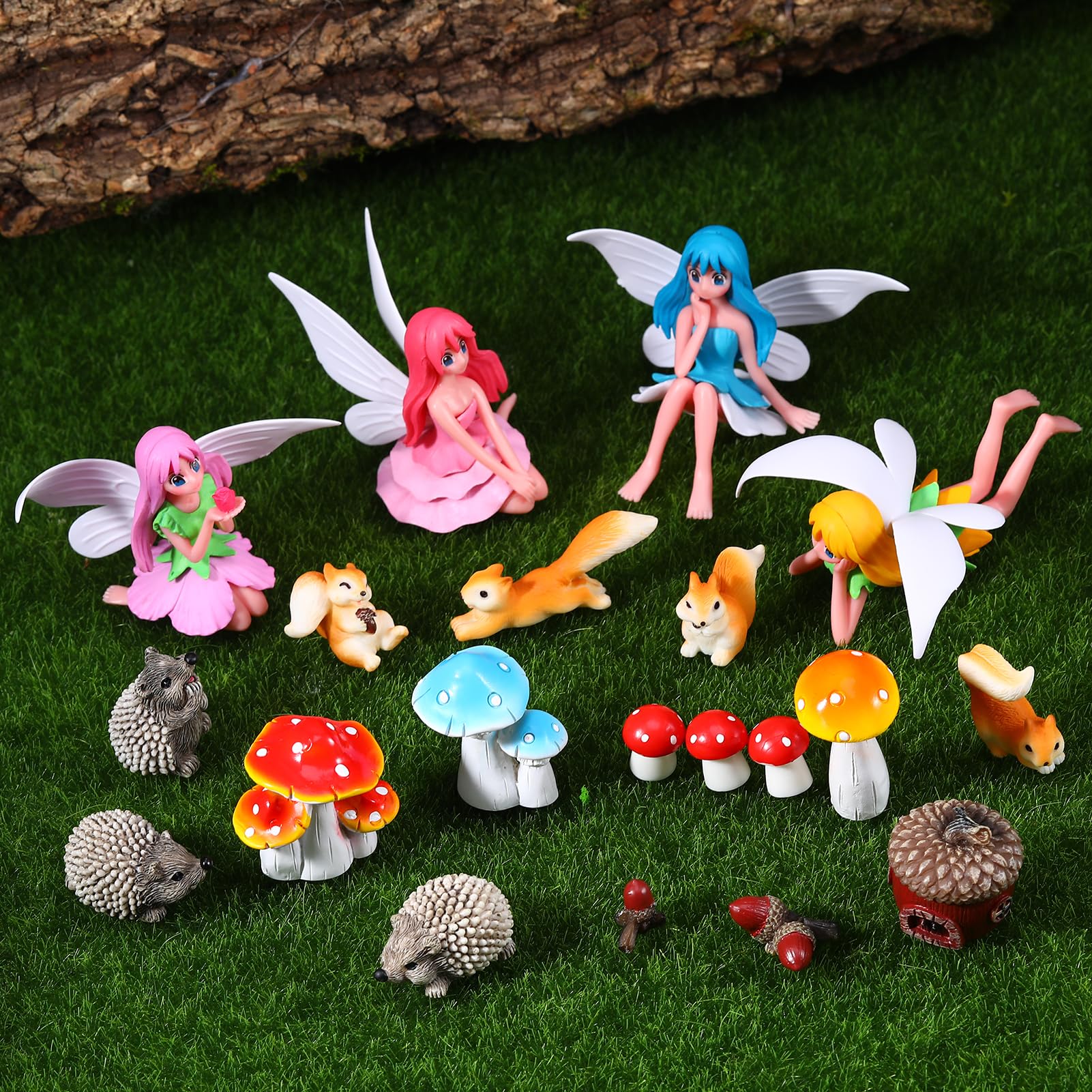 GGSTDDUP fairy garden set with four flower fairies for outdoor terrariums and desk decor.